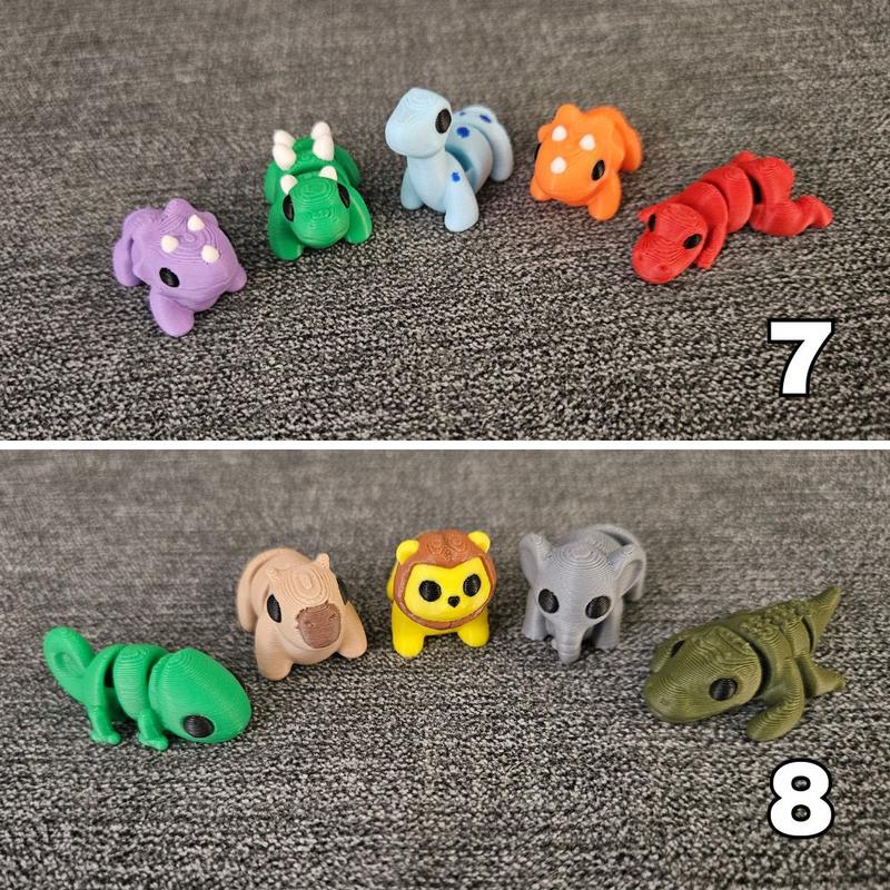 3D Printed Articulating Mini Fidget Animal Figurines Groupings For Birthdays and Gifts