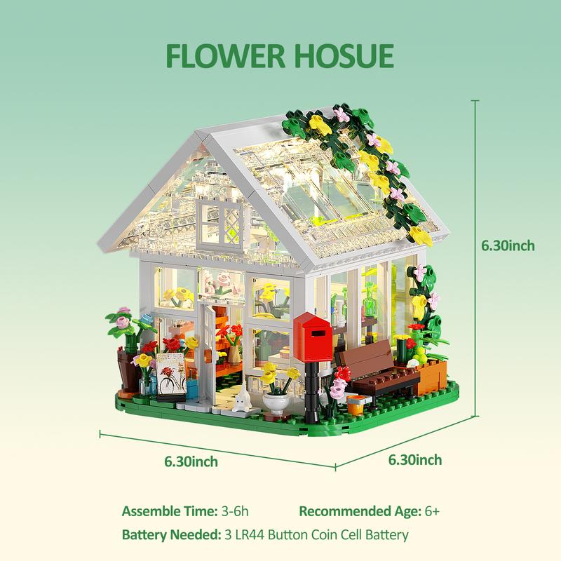 White Flower House Building Blocks Set with LED Light, Great Christmas Gift for Fans and Kids (597 pcs)