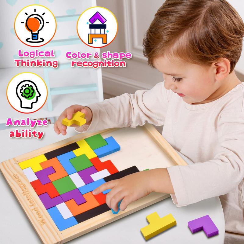 Wooden Puzzles for Kids Ages 4-8 8-10 Thick Colorful 3D Russian Blocks and Brain Teaser Tangram Jigsaw STEM Intelligence Toys Educational Gift for Kids 3 4 5 6 7 Years Old Boys Girls