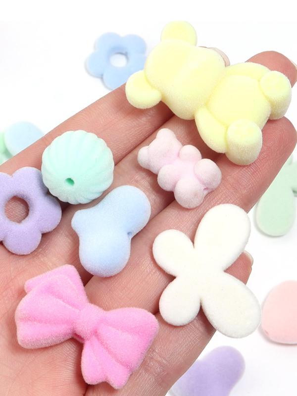 Random Color Cute Plush Beads, Colorful Bow & Flower & Butterfly & Bear & Heart & Cat Paw Design Beads, DIY Jewelry Making Supplies for Bracelet & Necklace