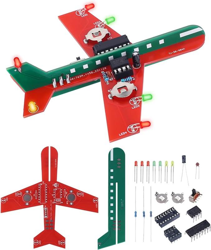 Learning Soldering DIY Airplane Kit for Beginners, 3 Color LED Flashing Lights Airplane Soldering Project Kit for High School Student Back to School Soldering Practice STEM Education