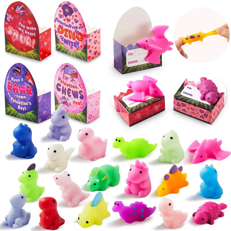 28Pcs Dinosaur Mochi Squishy Toys in with Boxes Kids Valentines Cards