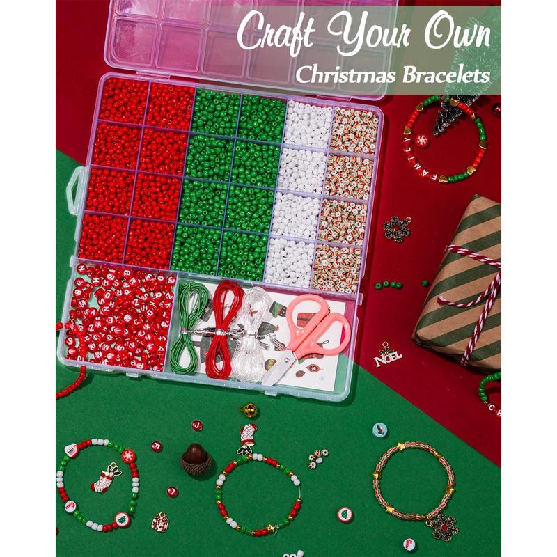 Christmas Friendship Bracelet Kit,Glass Seed Beads and Red Letter Beads (A-Z) for Making, Varieties of Christmas Charms Making,DIY Crafts for Gifts Party Favors