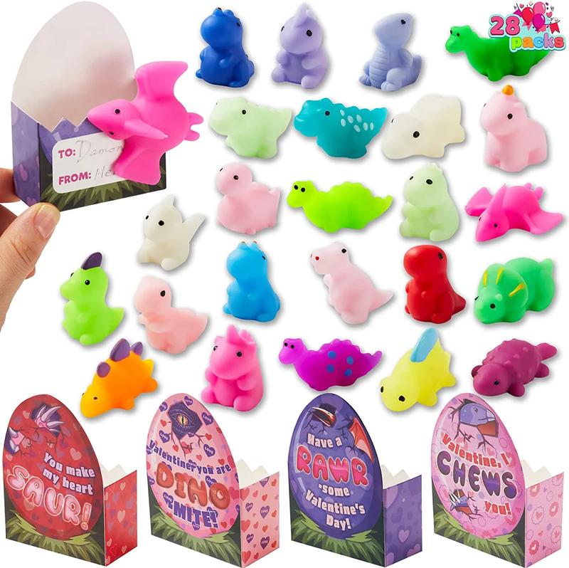 28Pcs Dinosaur Mochi Squishy Toys in with Boxes Kids Valentines Cards