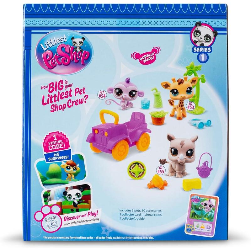 Littlest Pet Shop, Safari Play Pack - Gen 7, Pets #53,#54, #55, Authentic LPS Bobble Head Figure, Collectible Imagination Toy Animal, Kidults, Girls, Boys, Kids, Tweens Ages 4+