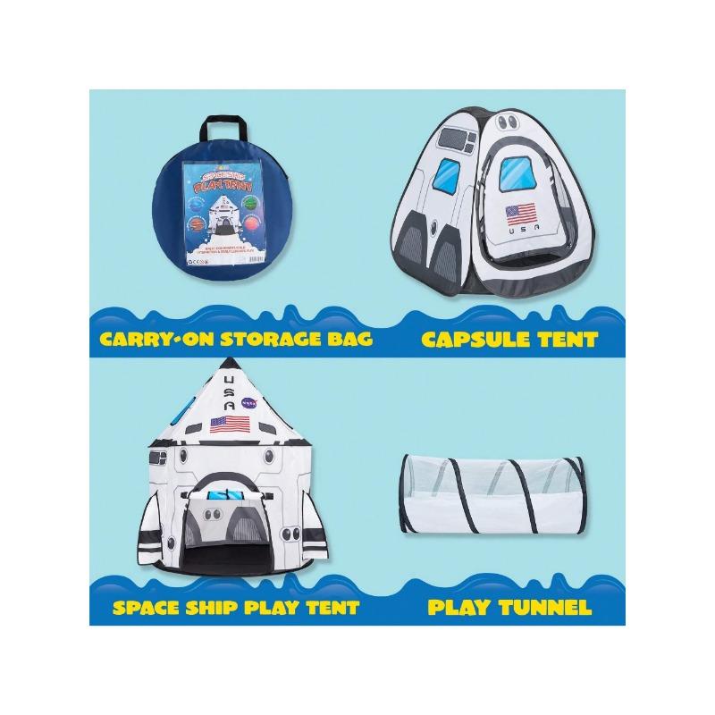 White Rocket Ship Pop Up Play Tent With Tunnel And Playhouse Kids Indoor Outdoor Spaceship Tent Set