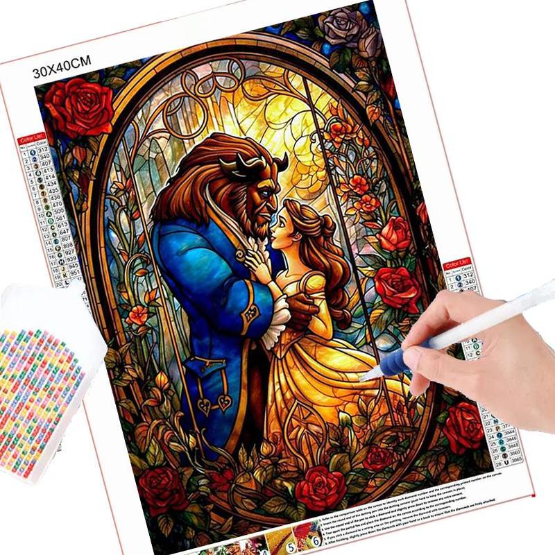 Beauty and The Beast Diamond Arts Colorful Painting Kit without Frame, DIY 5D Cartoon Diamond Arts Crafts for Wall Art Decor