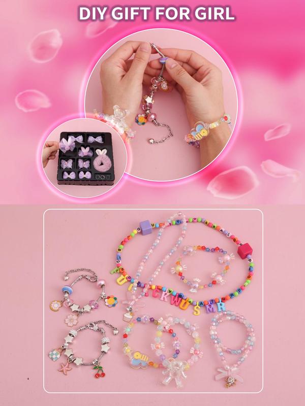 Colorblock Beaded & Letter & Bowknot Design Jewelry Making Kit, DIY Jewelry Making Supplies for Bracelet & Necklace