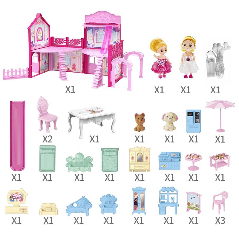 DIY Doll House Toy with Light, 1 Box Doll House Toy with Doll & Pet & Furniture Accessories, Model Building Kit, Birthday Gift