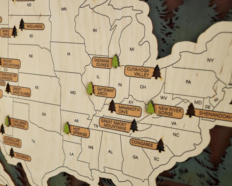 US 3D Wooden National Parks Travel Map with Trees - Record Park Visits (1 Design)