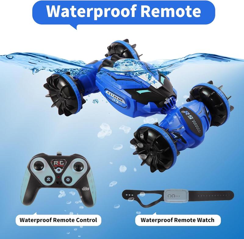 Amphibious Remote Control Car,2.4GHz Gesture Sensor 4WD Remote Control Boat,360 Rotating Waterproof RC Stunt Car for Kids Girls Boys Gift,All Terrain Beach Pool Water Toy