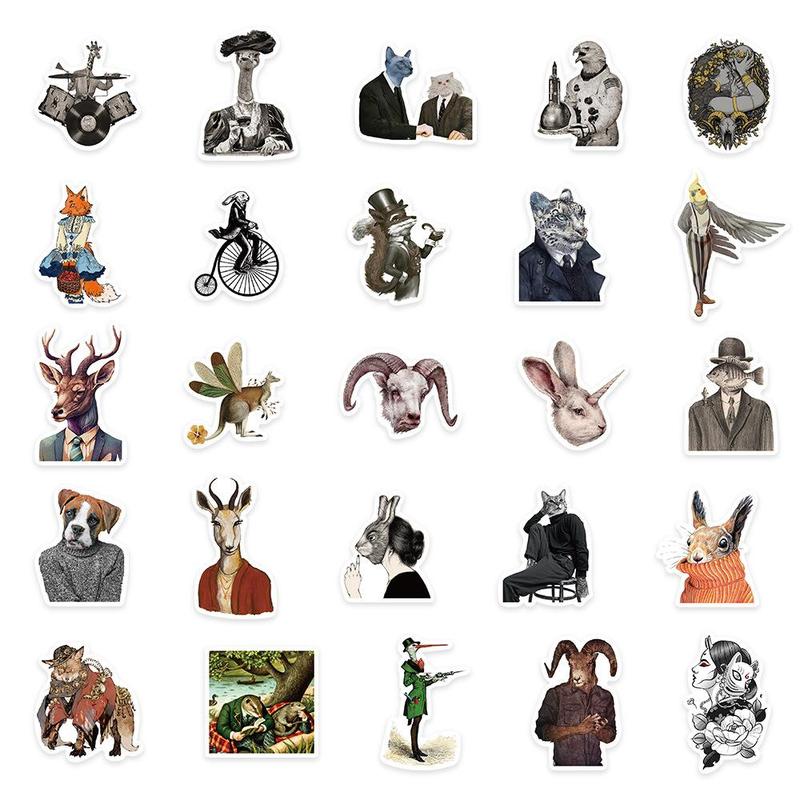 50pcs Animal Series Stickers, Creative Waterproof Cartoon Graffiti Stickers For DIY Notebook Guitar Suitcase Laptop Decoration