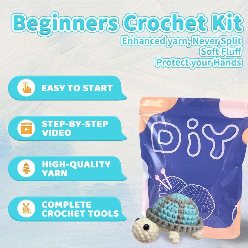 Turtle Crochet Kit For Beginners, Crochet Starter Kit, Crochet Animals Kits With Crochet Hooks, DIY Knitting Supplies For Home Decor, Christmas Gift