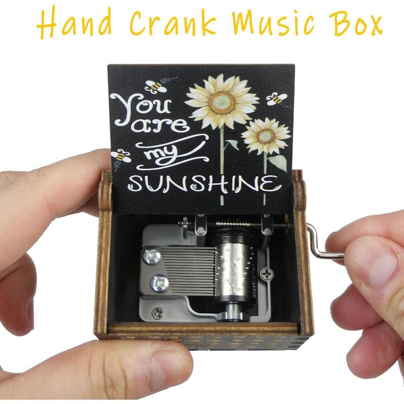 You are My Sunshine Music Box, Unique Wooden Hand Crank Engraved Vintage Musical Boxes, Christmas Anniversary Wedding Birthday Gifts for Mom Him Boyfriend Her Girlfriend Wife Husband(Black)