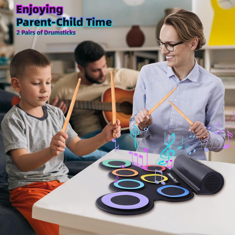 Portable Electronic Drum Set 7-Pads: Roll Up Drum Pad for Kids - Midi Electric Drum Set with Headphone and 2 Pairs Drumsticks 10 Hours Playtime - Holiday Birthday Christmas Gift for Kids 5-7 9-12