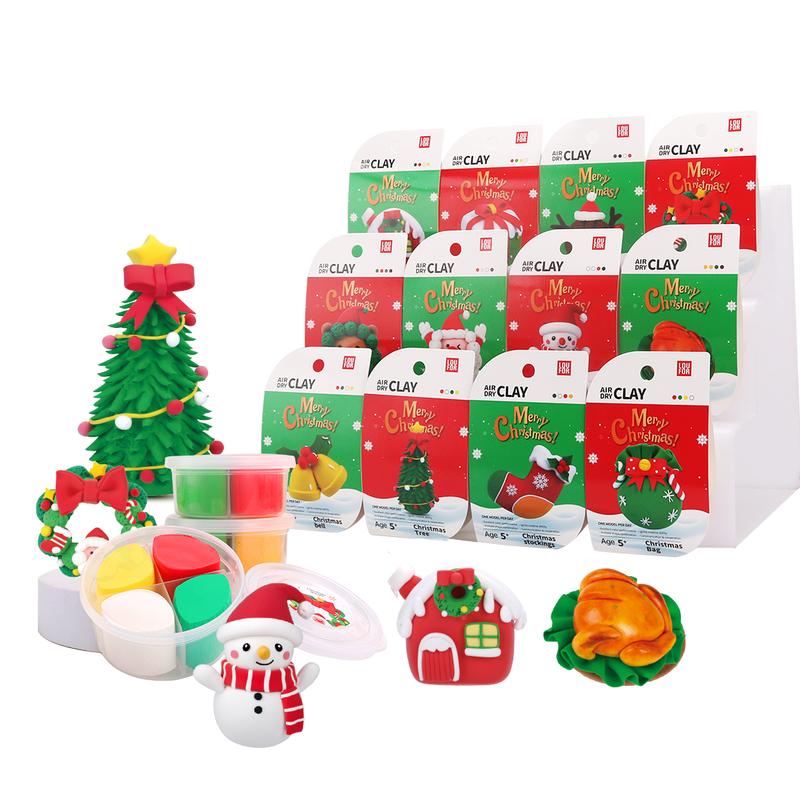 Air Dry Clay Kit for Kids Merry Christmas -12 boxes DIY  Easy to use,Modeling Clay for  with Accessories, Tools and Tutorials,Gift for Girls Boys