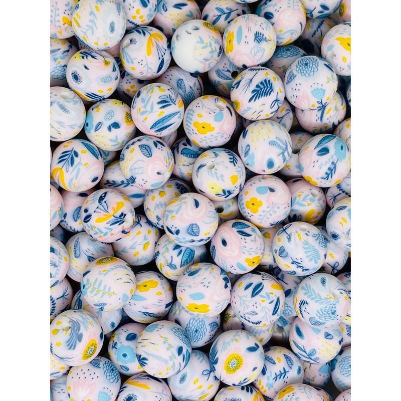 Blue Poppy Printed Silicone Beads | Flower Beads | Printed Beads | Colorful Beads