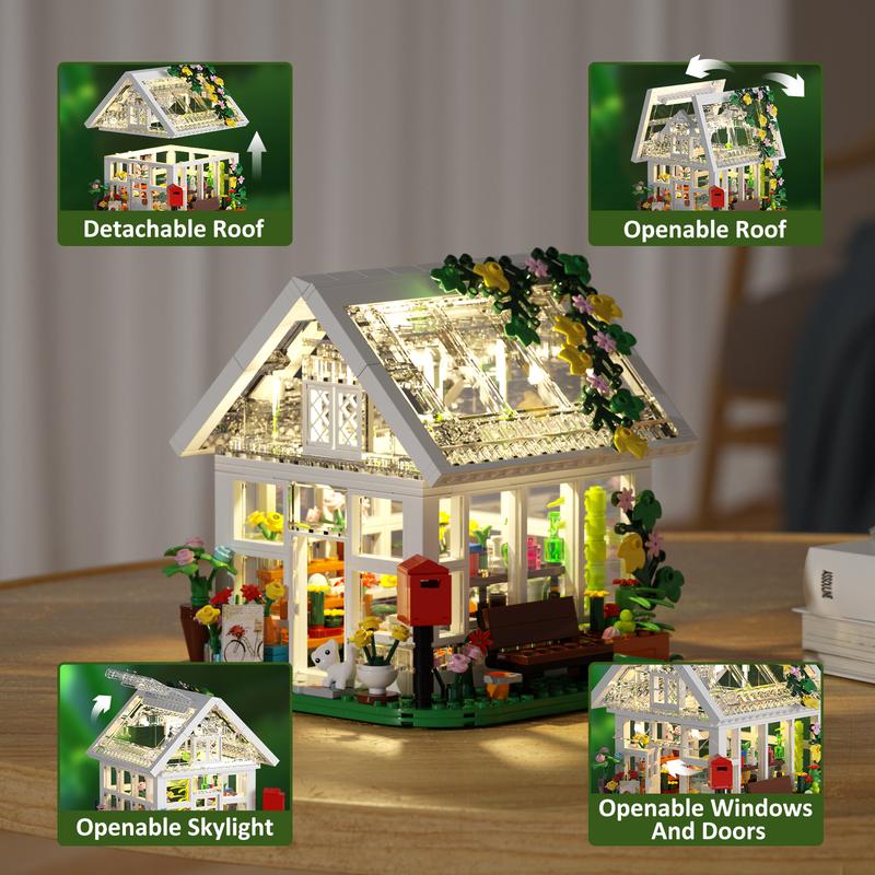 White Flower House Building Blocks Set with LED Light, Great Christmas Gift for Fans and Kids (597 pcs)