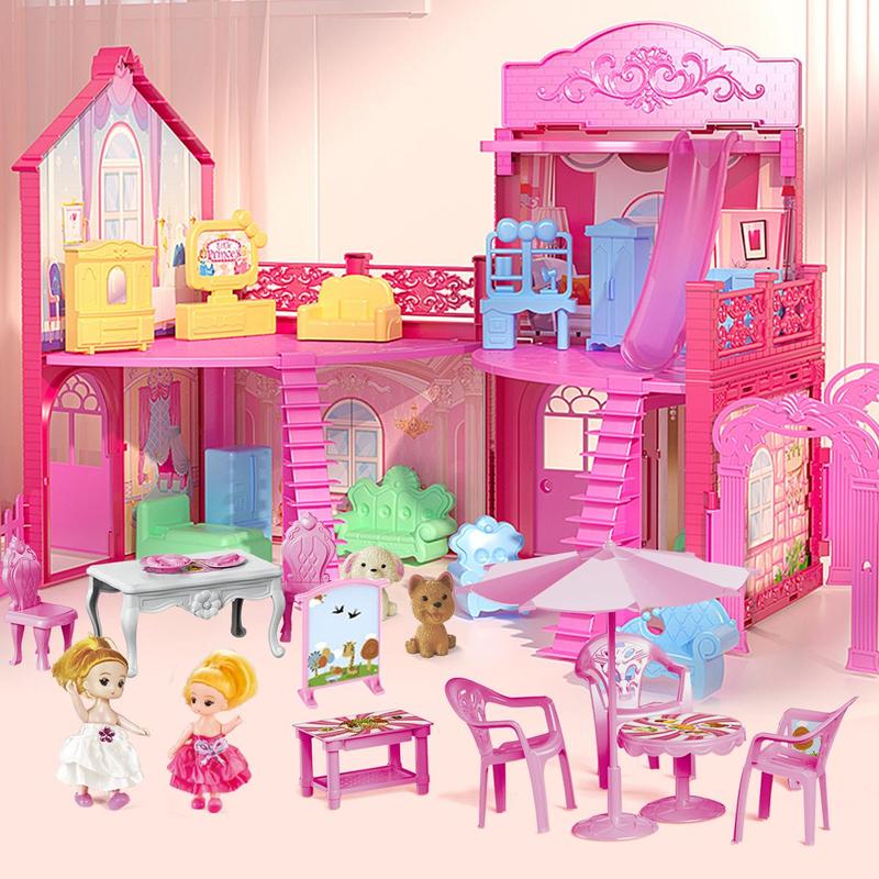 DIY Doll House Toy with Light, 1 Box Doll House Toy with Doll & Pet & Furniture Accessories, Model Building Kit, Birthday Gift