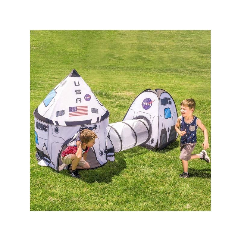 White Rocket Ship Pop Up Play Tent With Tunnel And Playhouse Kids Indoor Outdoor Spaceship Tent Set