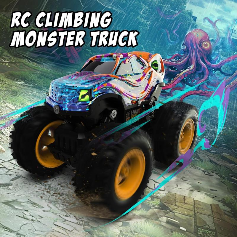 Octopus Monster Truck RC Car for Boys Age 4-8, 1:16 Scale Rechargeable Remote Control Car with LED Lights, Off-Road Vehicle Toy Birthday for 5 6 7 Year Old boy