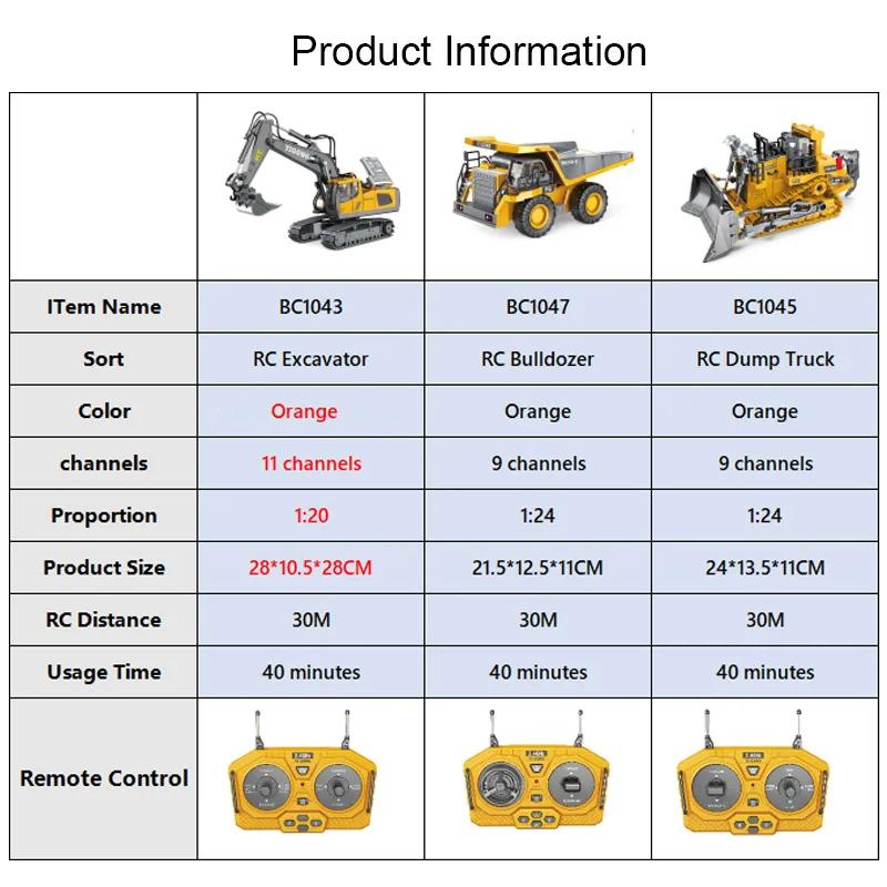 11-CH Alloy 2.4G Electric Remote Control Toys Cars, Lorries,RC Excavator RC Model Car Toys Dump Truck Bulldozer Engineering Vehicle With Led Lights Music,Christmas Birthday Gifts