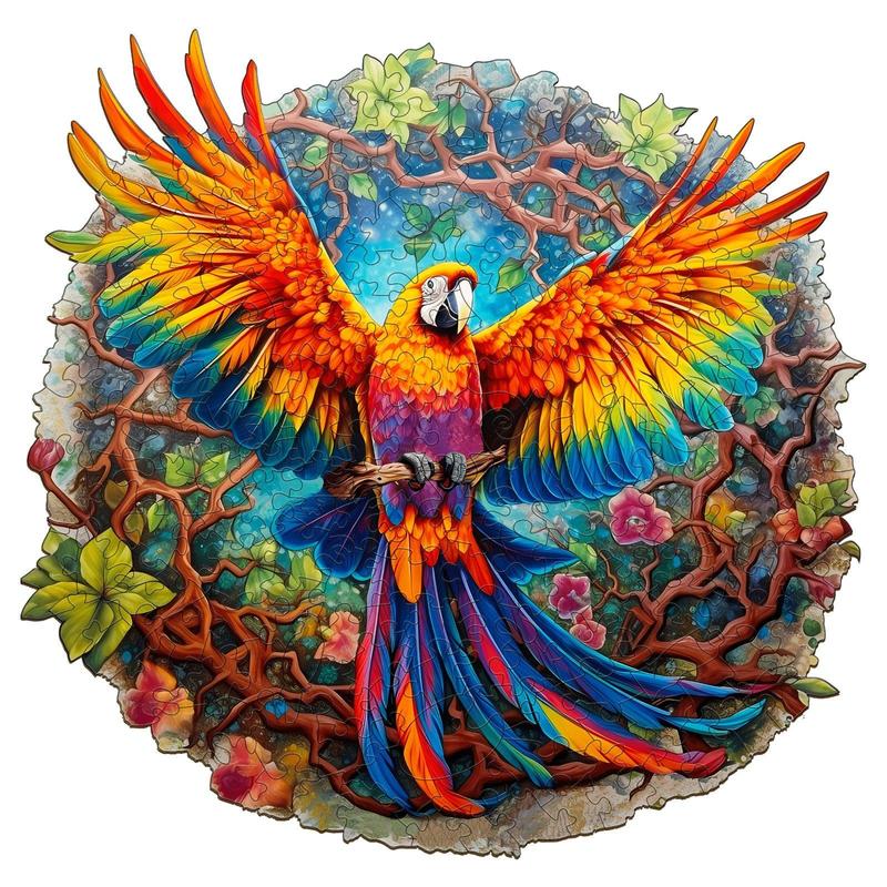 Curious Parrot Wooden Jigsaw Puzzle with Unique Shape