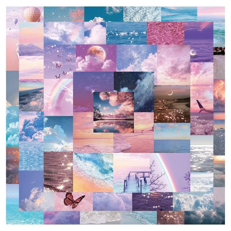 50pcs set Clouds & Starry Sky Series Sticker, Beautiful Mixed Pattern Waterproof Decorative Graffiti Sticker For DIY Craft Gift