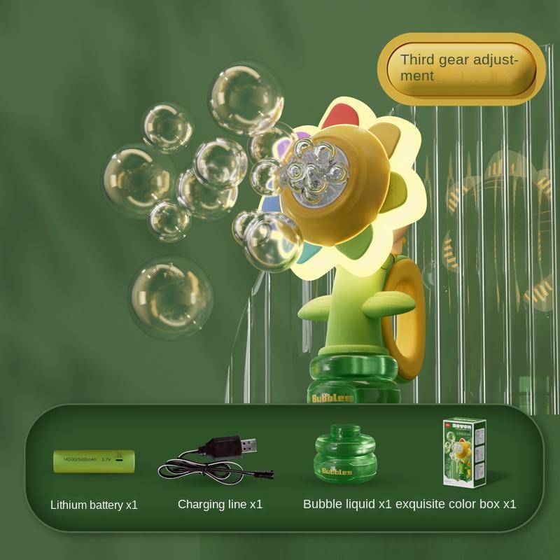 Seven-color shake head with light bubble machine,2024 New seven-color shaking bubble machine, children's Lamp dance bubble machine, electric sunflower shaking bubble machine toy