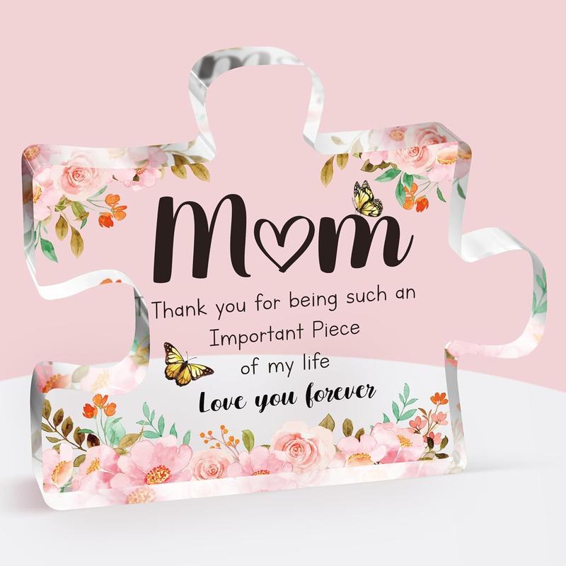 Gifts for Mom - Delicate Mom Birthday Gifts from Daughter Son - Engraved Acrylic Block Puzzle 3.9 x 3.3 inch - Thanksgiving Mothers Day Birthday Gifts for Mom, Ideas