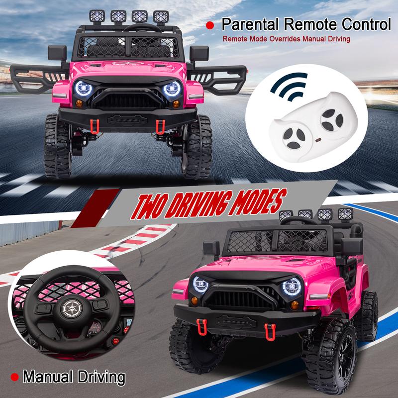 24V 4WD 2-Seater Kids Ride on Toy, Ride On Car with Parents Remote Control, 4x4 Electric Vehicle 4 Wheeler Side by Side Kids UTV with EVA Tires Wheels, Music Play, Bluetooth, Pink kids jeep