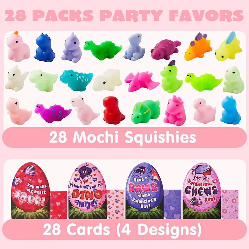 28Pcs Dinosaur Mochi Squishy Toys in with Boxes Kids Valentines Cards