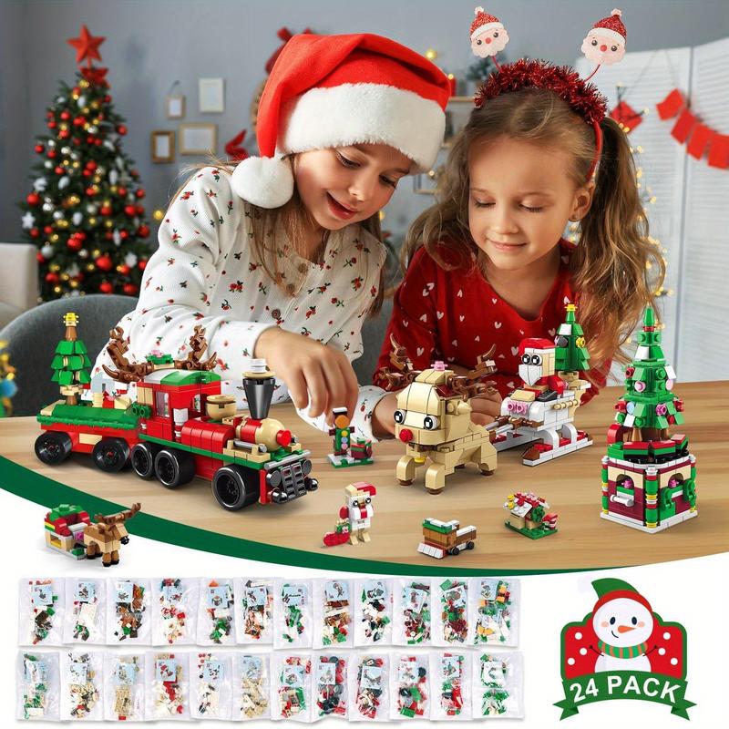 24 Pack Christmas Building Set with LED Light - 28 Models Christmas Blocks Toy for Kid | 1235 PCS Christmas Playset Include Santa Claus Xmas Tree Train Bricks, Gift for Boy Girl 6-12 Year