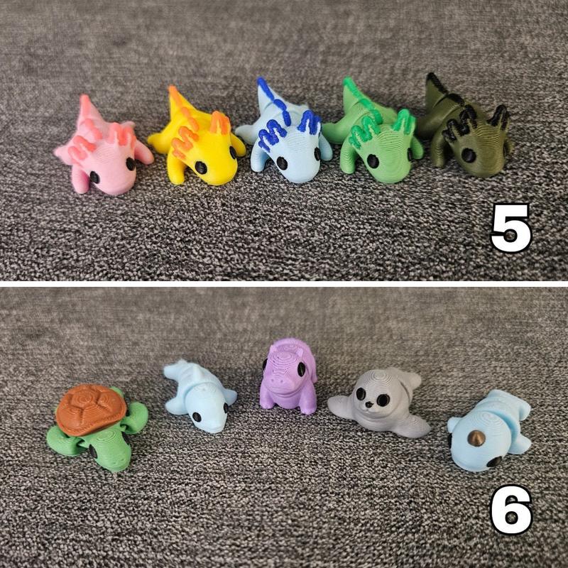 3D Printed Articulating Mini Fidget Animal Figurines Groupings For Birthdays and Gifts