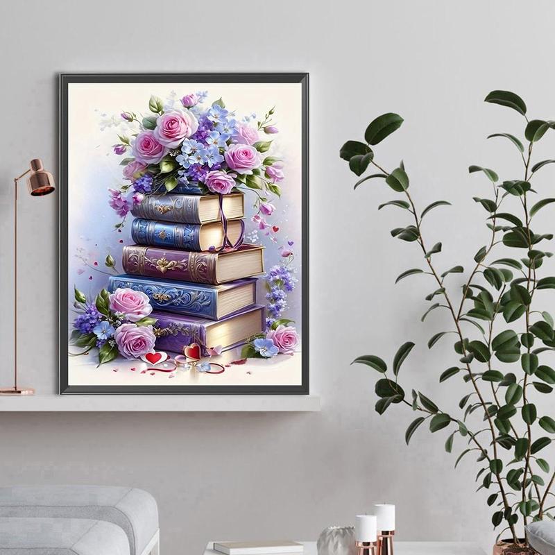 Flower & Book Pattern DIY Diamond Arts Colorful Painting Kit without Frame, DIY 5D Diamond Arts Colorful Painting Kit, Wall Art Decor for Home