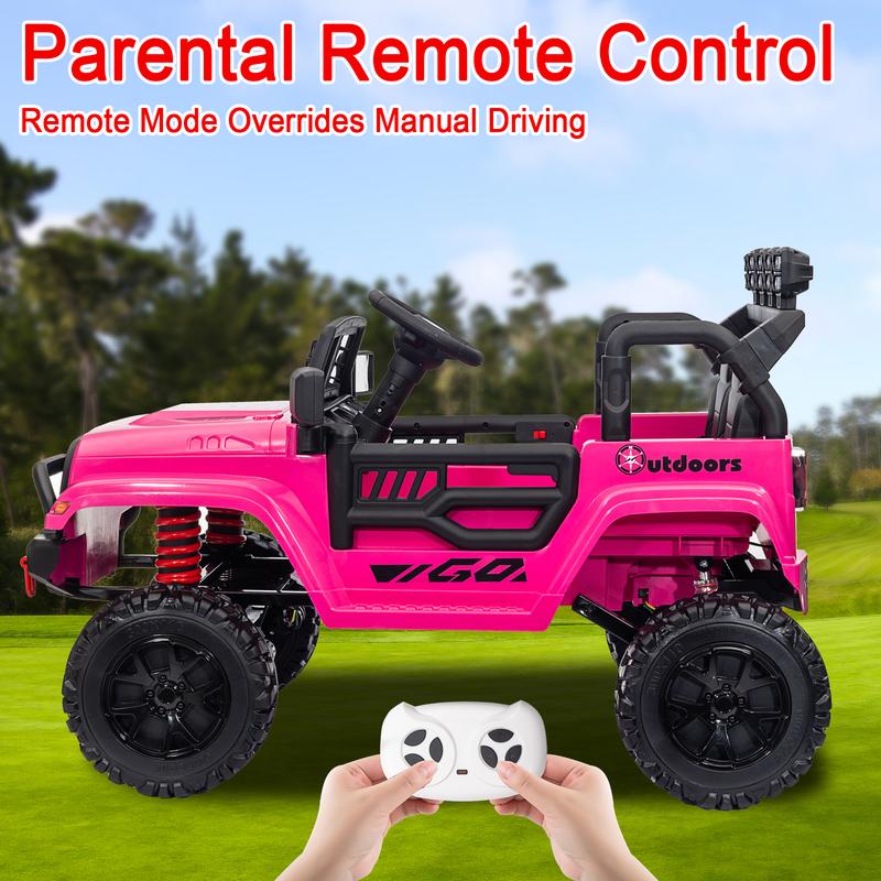 24V 4WD 2-Seater Kids Ride on Toy, Ride On Car with Parents Remote Control, 4x4 Electric Vehicle 4 Wheeler Side by Side Kids UTV with EVA Tires Wheels, Music Play, Bluetooth, Pink kids jeep