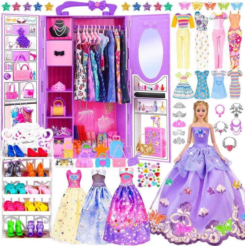 Christmas gift 91pcs 11.5 inch Girl Doll with Clothes Accessories and Closet, Princess Gowns, Fashion Dresses, Swimsuits, Shoes, Hangers, Doll Dress