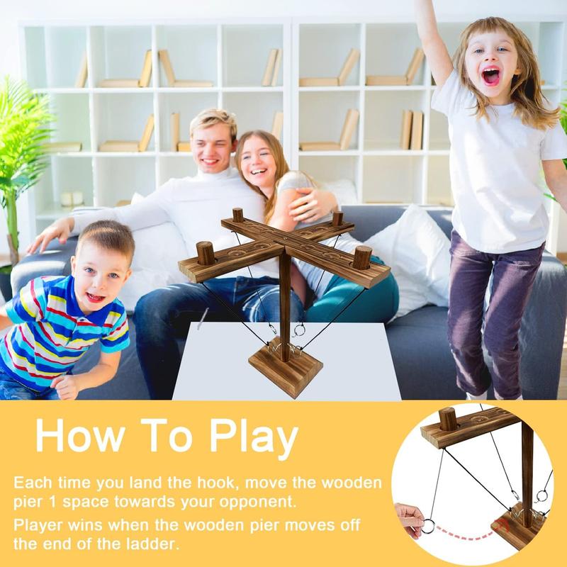 Large Ring Toss Game for Adults Kids, Hook and with Shot Leader, 2 Player Handmade Wooden Swing Fast-Paced Interactive Home Outdoor