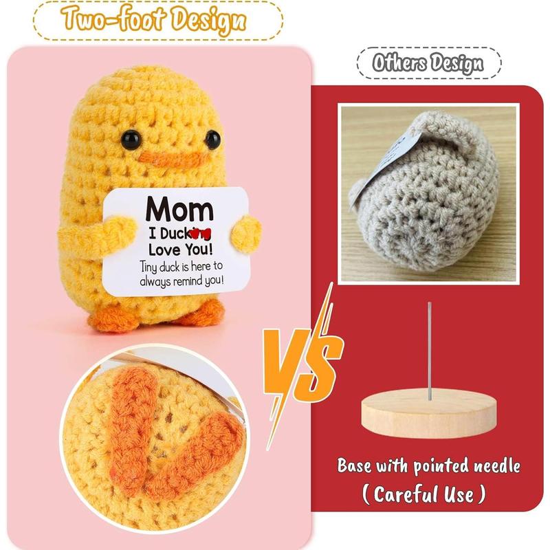 Funny Birthday Gifts for Mom – Handmade Emotional Crochet Positive Support Duck for Mom Mothers Day Christmas White Elephant Gift from Daughter Son, I Duck Love You Mom, Cute Duck Home Decor