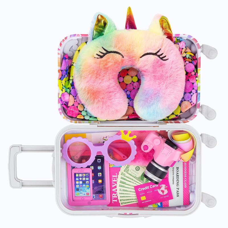 24 Pcs 18 Inch Girl Doll Accessories Doll Travel Suitcase Play Set Included Travel Carrier Clothes Camera Phone Travel Pillow Passport Tickets Cashes Credit Card Map Umbrella