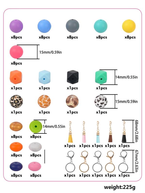 Basic Mixed Color Silicone Bead, 1 Set Diy Keychain Component for Jewelry Bracelet & Necklace Making, Key Chain Making Kit Large Beads for Crafts for Daily Use