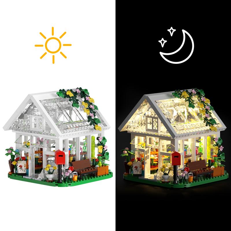 White Flower House Building Blocks Set with LED Light, Great Christmas Gift for Fans and Kids (597 pcs)