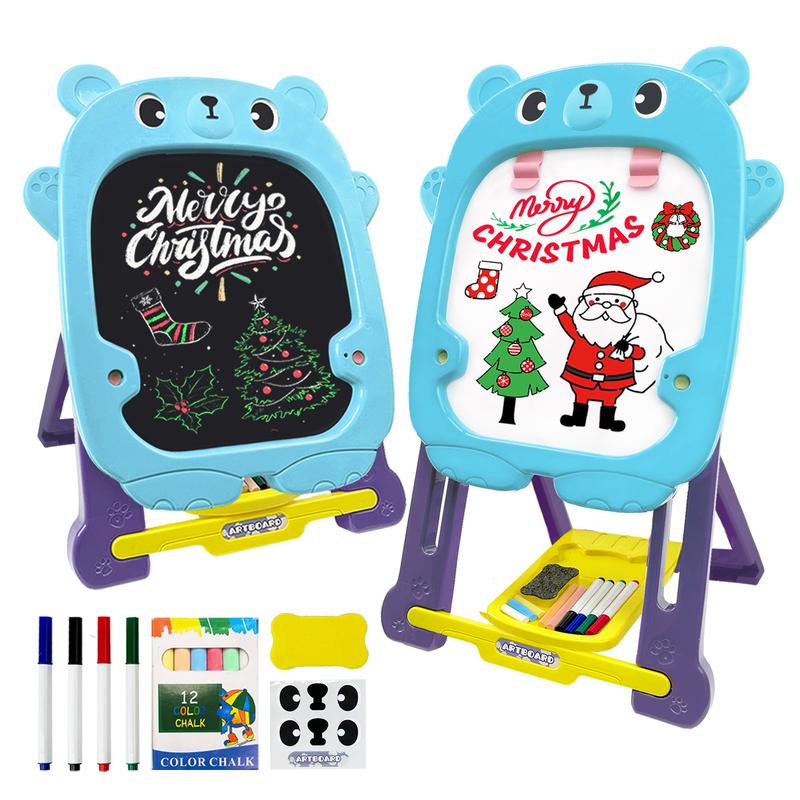 Kids Easels for Toddlers with Chalk Board and Dry Erase Easel, Blue Easel for Toddlers Ages 2-4 & 5-8, Educational and Popular Gift Toys for Girls and Boys, Back to School Gifts for Students