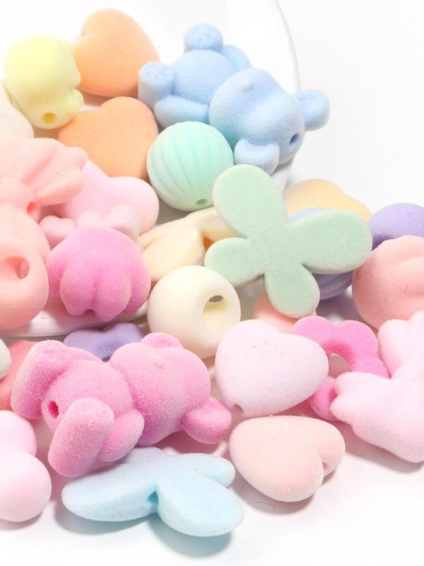 Random Color Cute Plush Beads, Colorful Bow & Flower & Butterfly & Bear & Heart & Cat Paw Design Beads, DIY Jewelry Making Supplies for Bracelet & Necklace