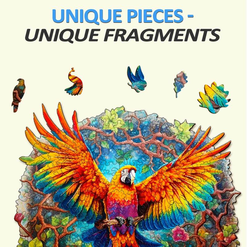 Curious Parrot Wooden Jigsaw Puzzle with Unique Shape