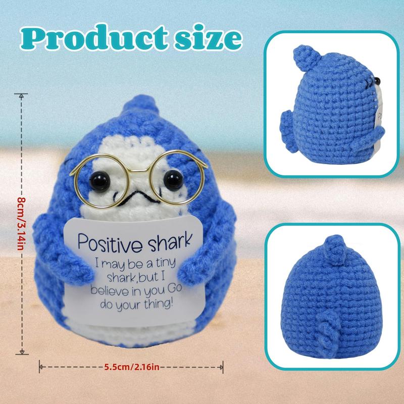 Cute Crochet Shark, 1 Count Handmade Crochet Shark with Emotional Support Card, Unique Gift for Shark Lovers, DIY Handmade Crochet Supplies for Beginners Adults, Fidget Toys, Toys for Kids, Christmas Gift