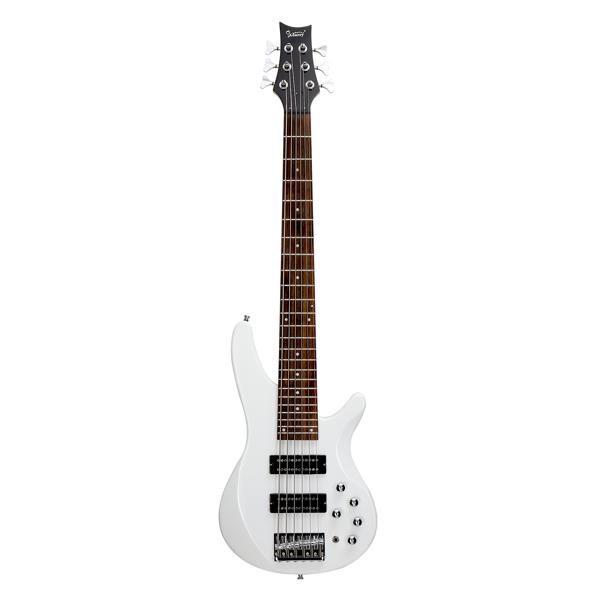 Glarry 44 Inch GIB 6 String H-H Pickup Laurel Wood Fingerboard Electric Bass Guitar with Bag and other Accessories White