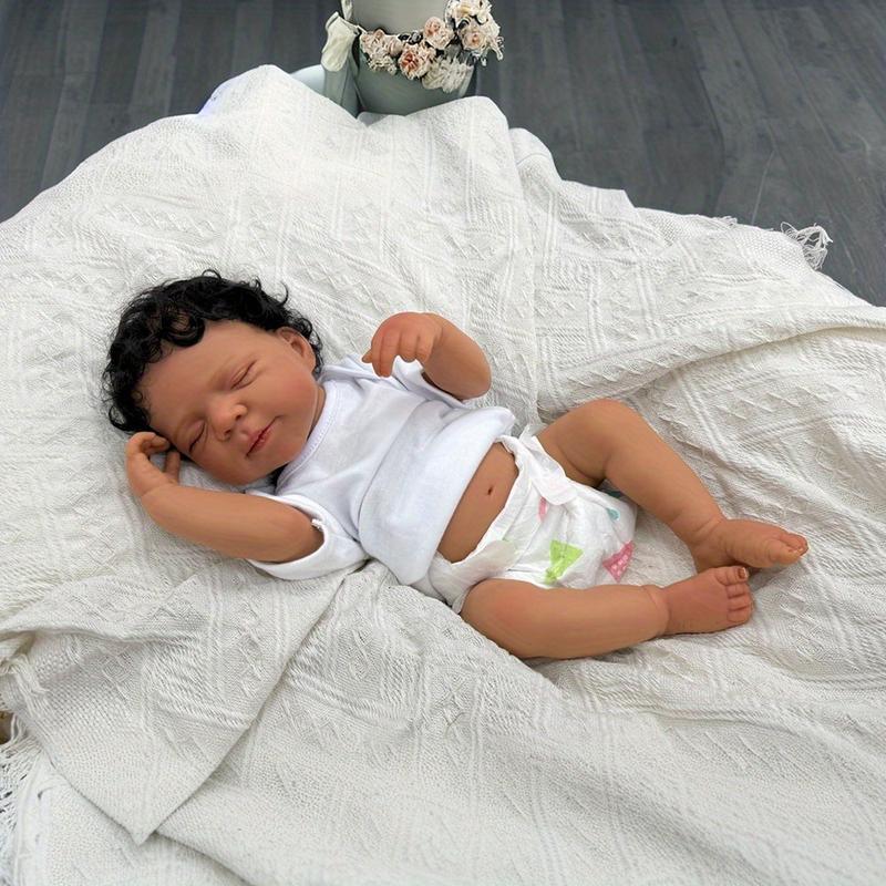 Full Body Soft Vinyl Asleep Reborn Baby Doll 19inch 48cm Alive Newborn Bebe Girl Bath Toy with Black Skin Doll Lovely Kids Birthday Gift