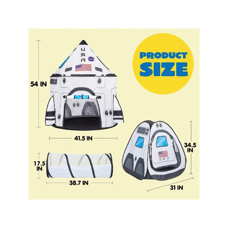 White Rocket Ship Pop Up Play Tent With Tunnel And Playhouse Kids Indoor Outdoor Spaceship Tent Set