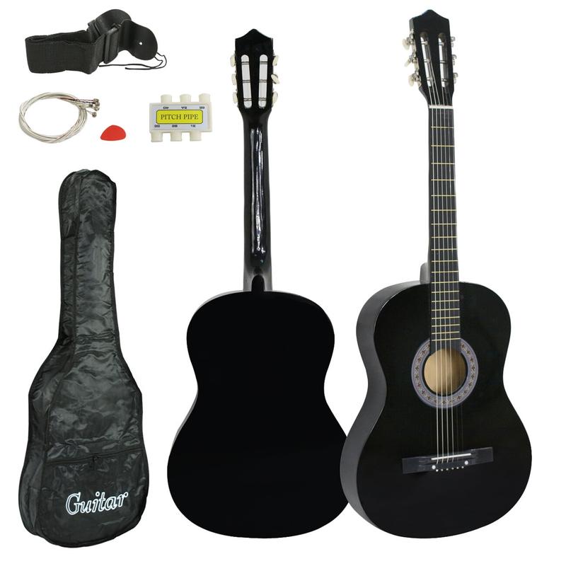 ZENY 38-in Kids Beginner Acoustic Guitar Starter Kit 6 Strings W Case, Strap, Tuner, Pick - Black